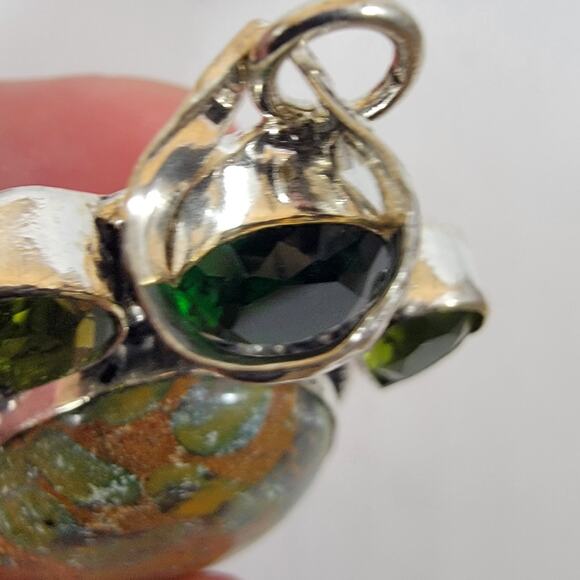 Handmade Silver Pendant with Rainforest Jasper and Green Gem Accents - Picture 9 of 10